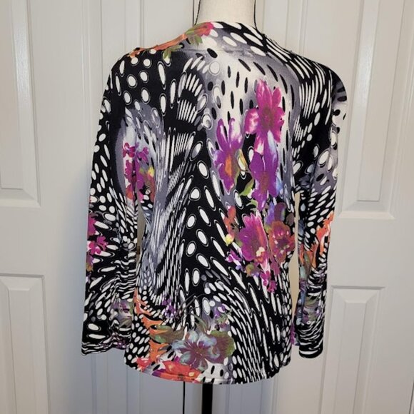 Alberto Makali Floral Abstract Long Sleeve Top L Embellished Multicolor - Picture 2 of 5